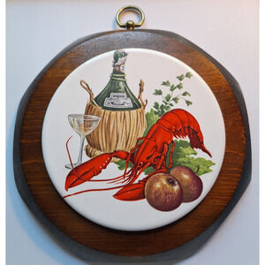 Jerry Schultz Co Handcrafted Pine Ceramic Tile Hanging Plaque Trivet Lobster